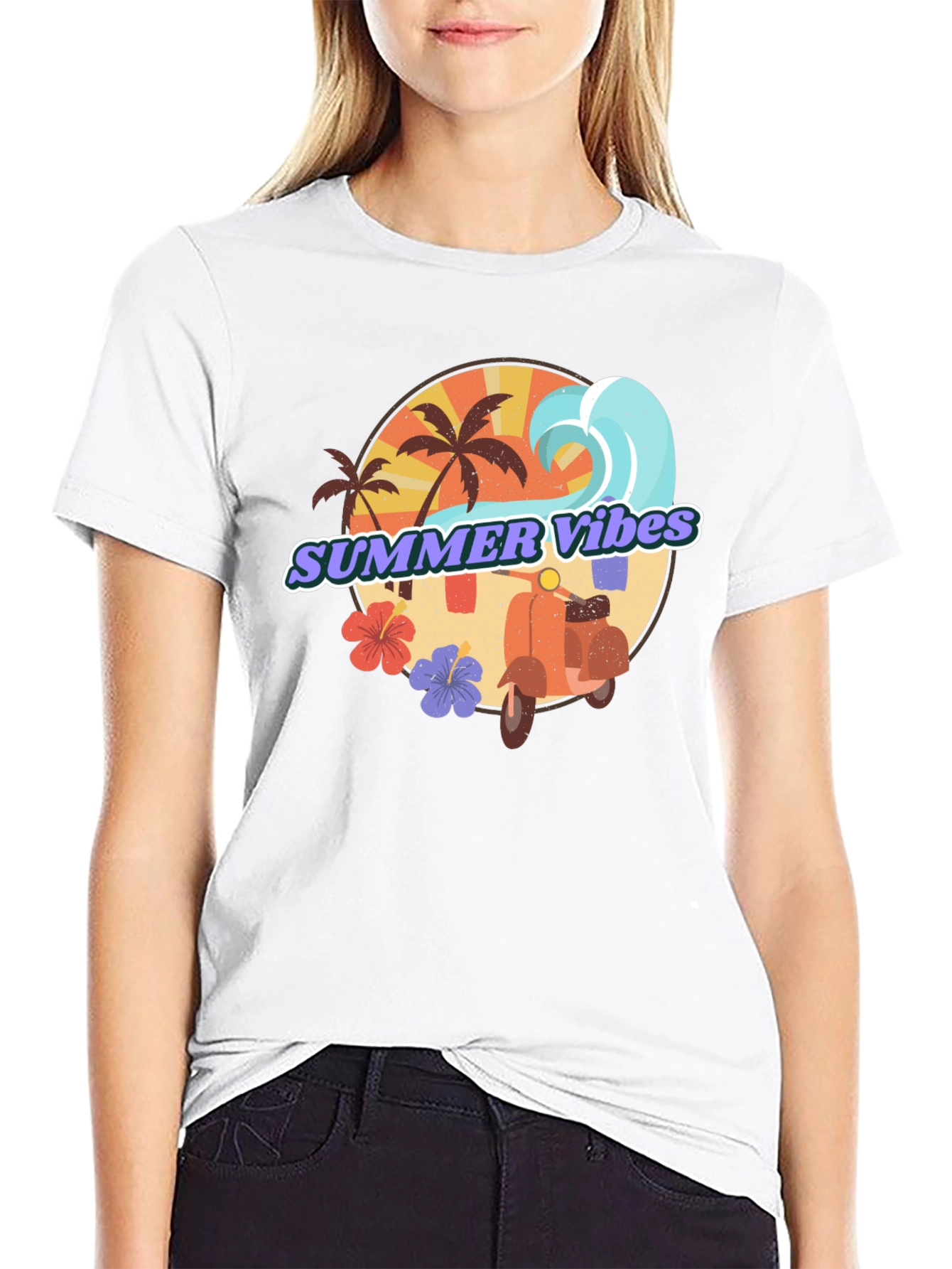 Summer Vibes Graphic Tee - Tropical Beach Design