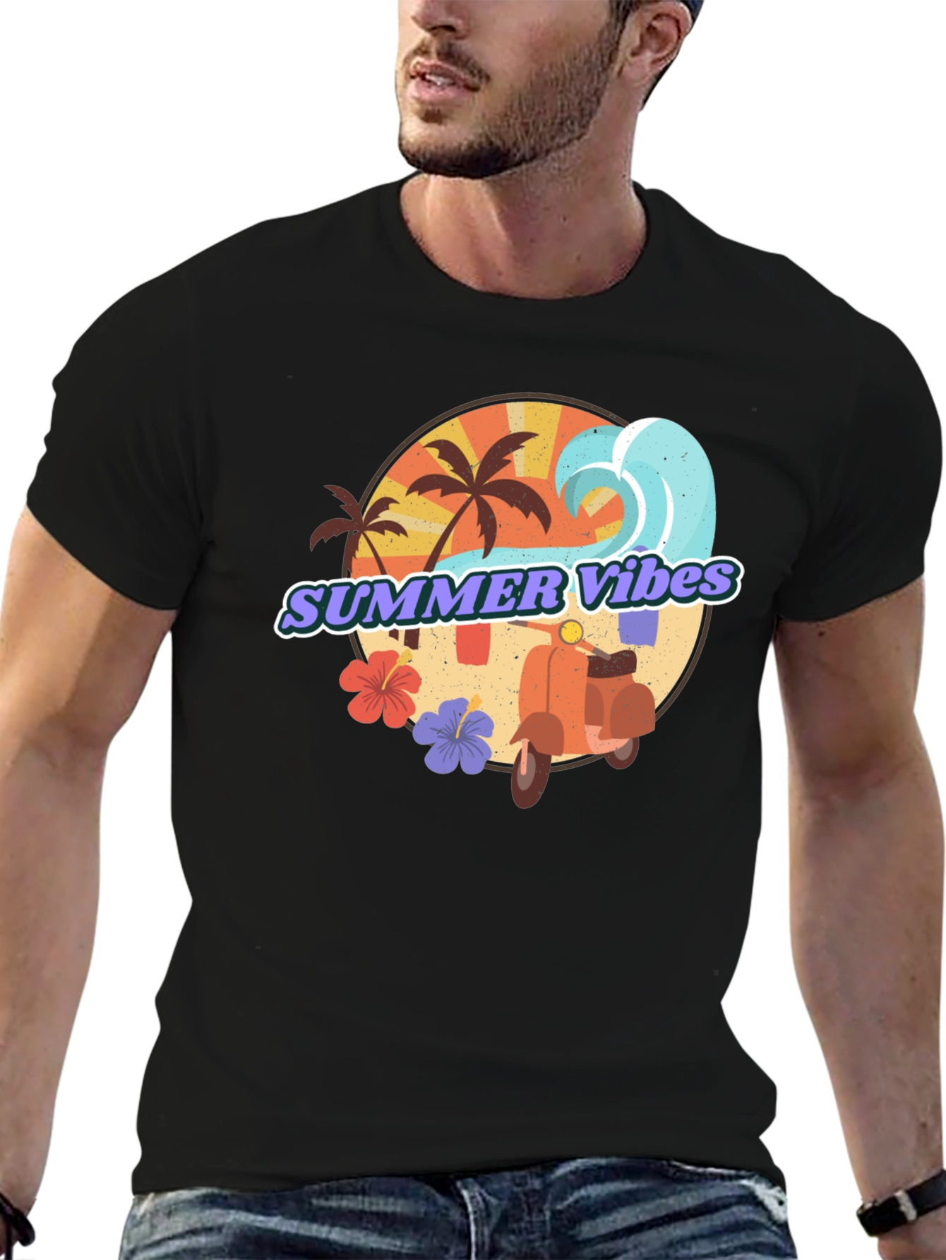 Summer Vibes Graphic Tee - Tropical Beach Design