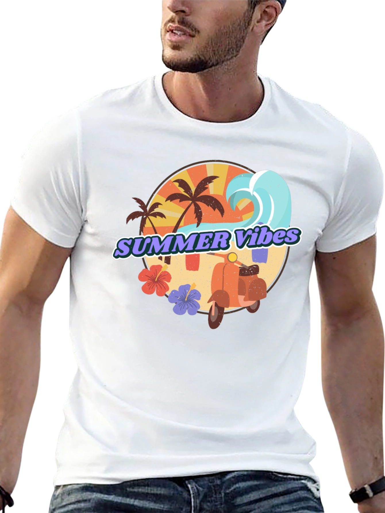 Summer Vibes Graphic Tee - Tropical Beach Design