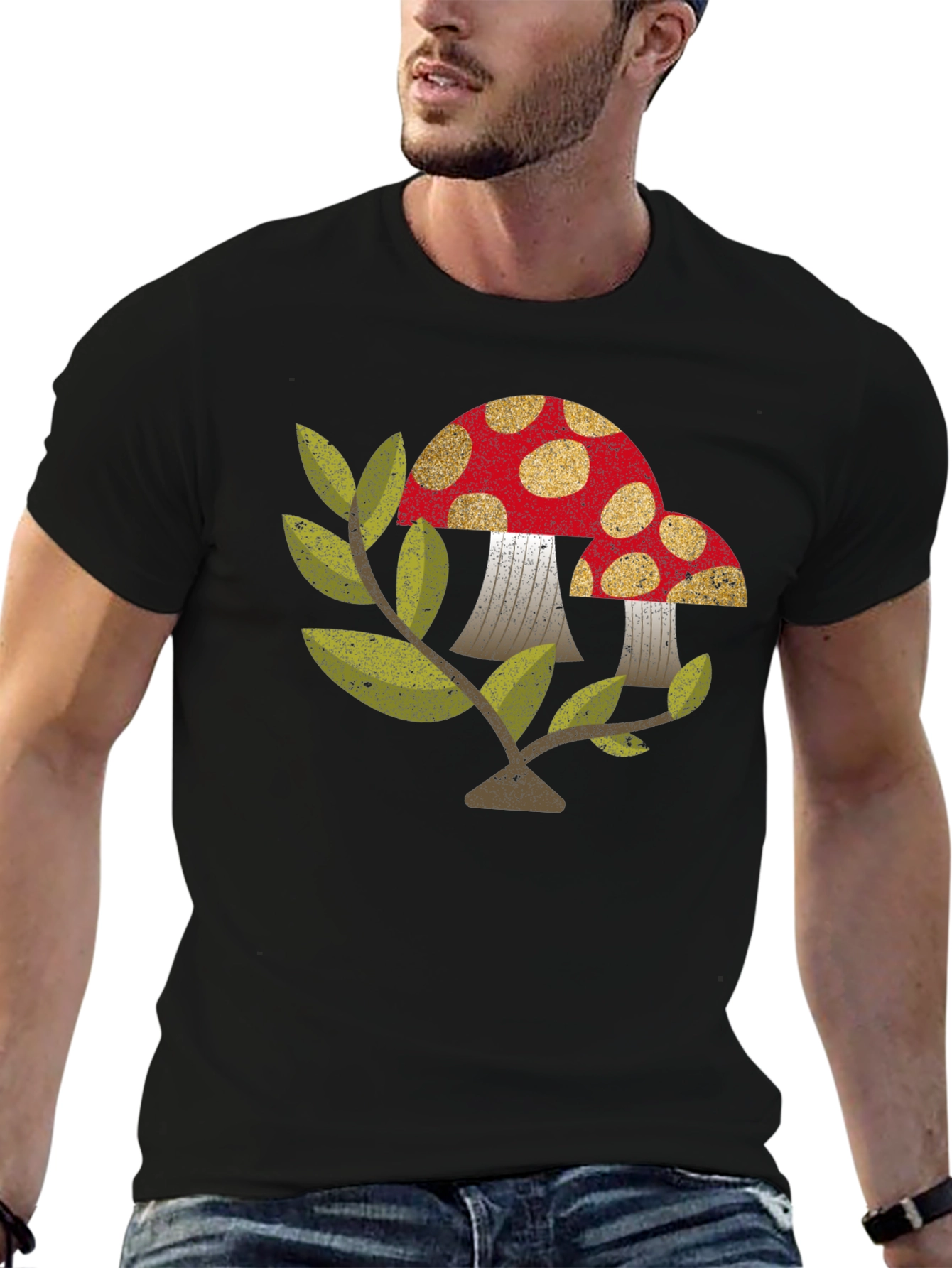 Retro Mushroom Graphic Tee - Black Unisex T-Shirt