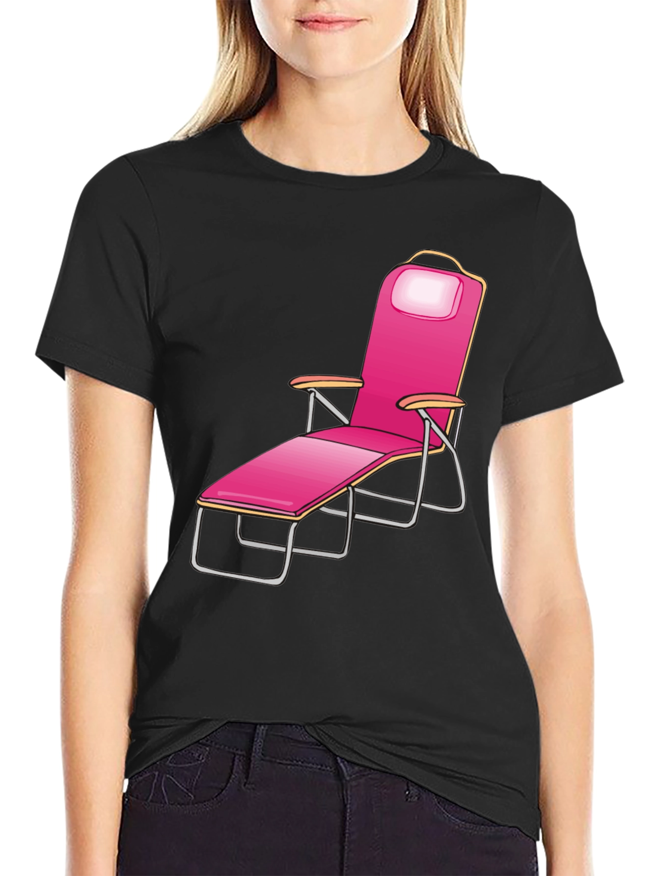Relaxing Pink Beach Chair Graphic Tee - Black