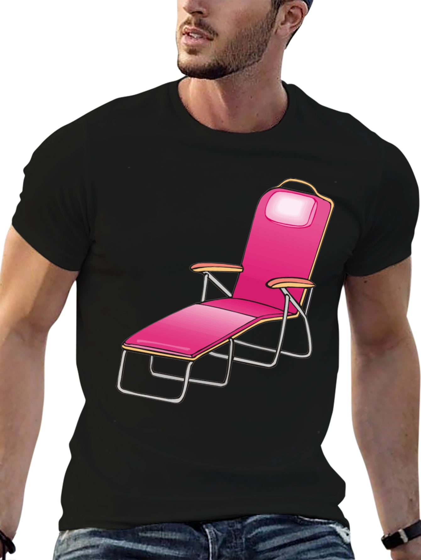Relaxing Pink Beach Chair Graphic Tee - Black