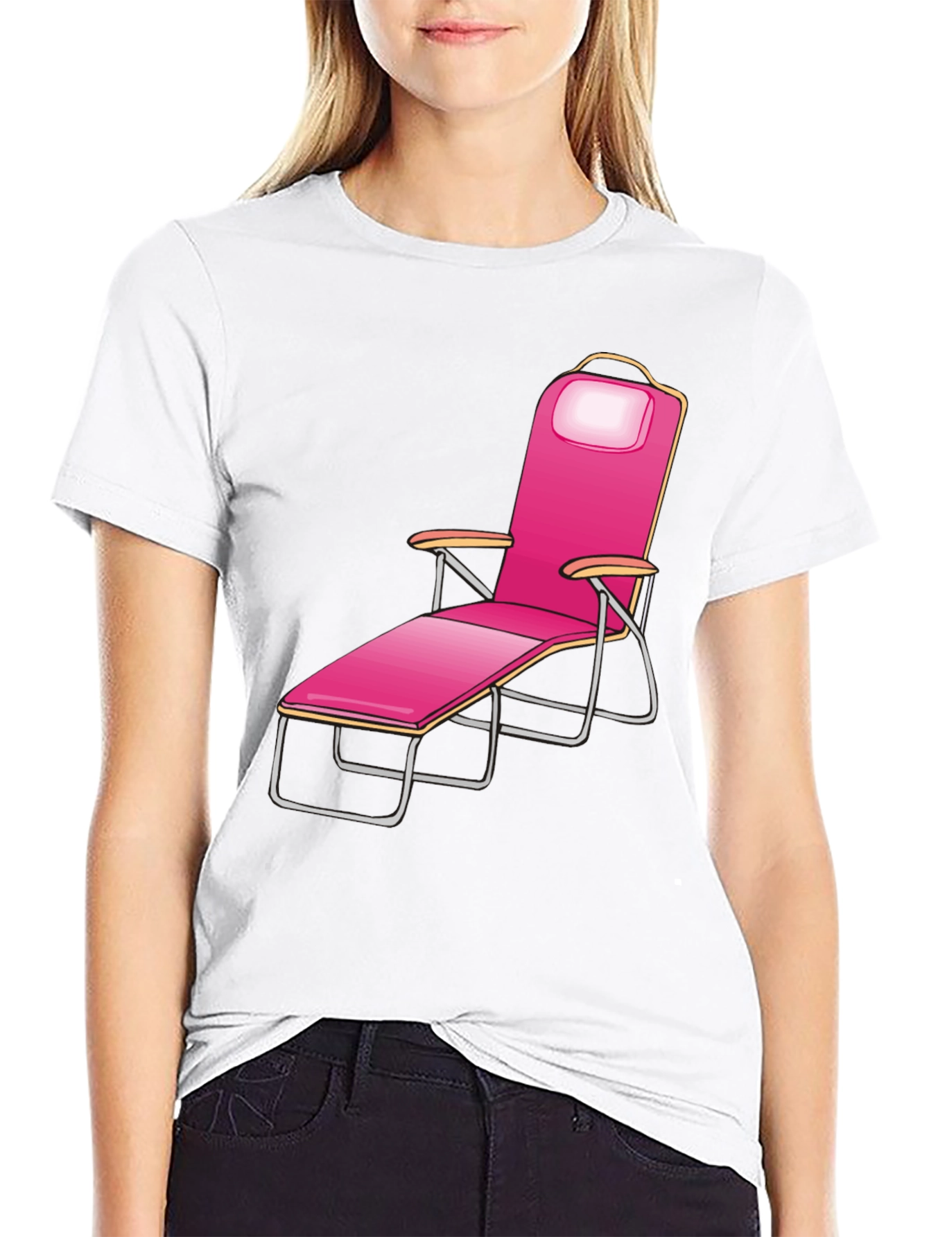 Relaxing Pink Beach Chair Graphic Tee - Black