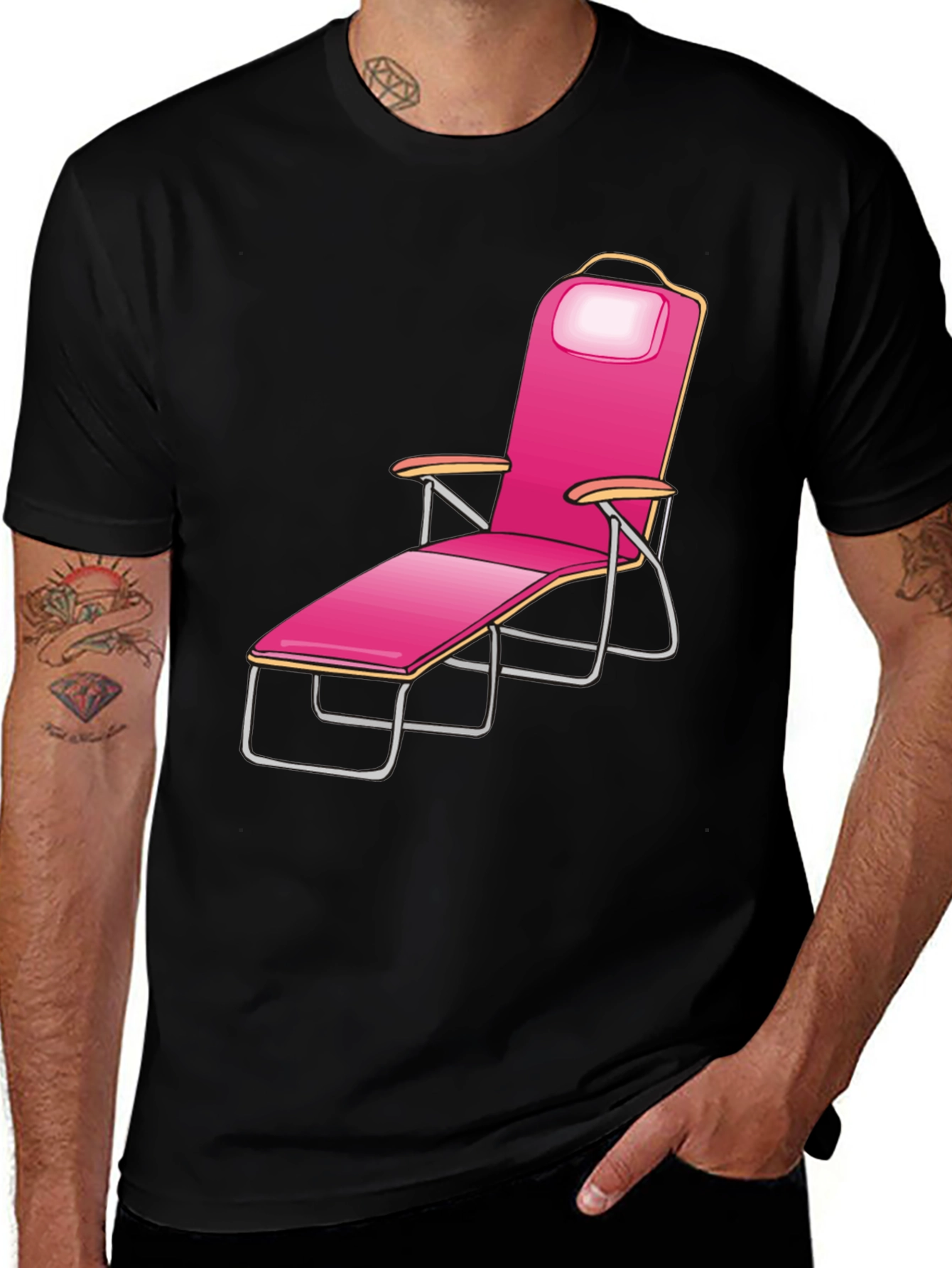 Relaxing Pink Beach Chair Graphic Tee - Black