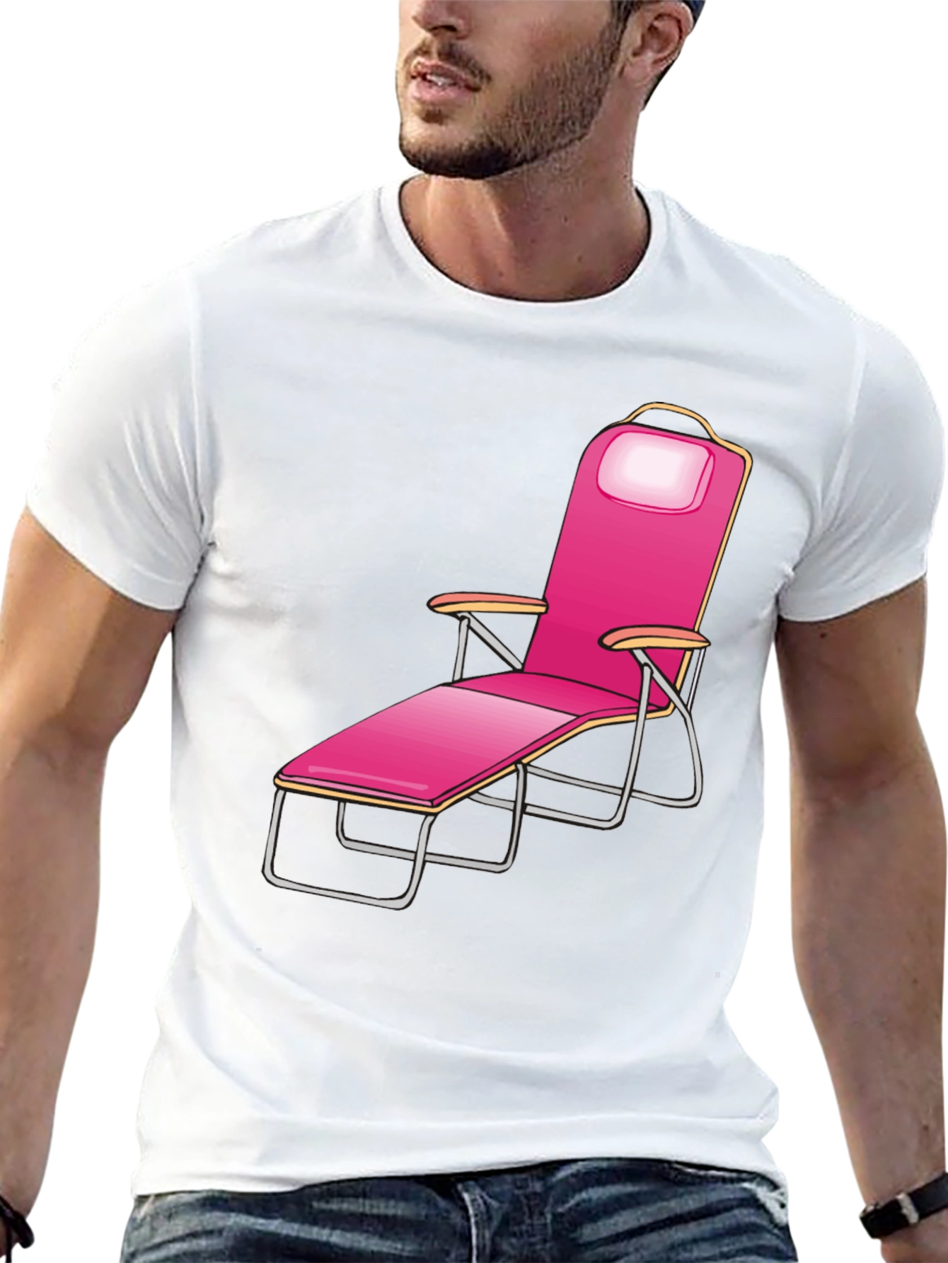 Relaxing Pink Beach Chair Graphic Tee - Black