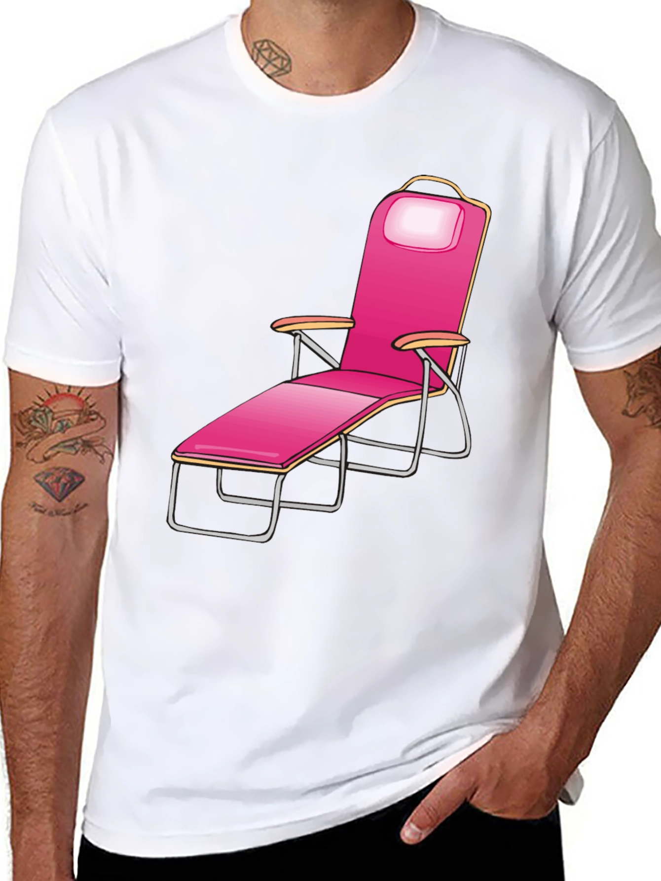 Relaxing Pink Beach Chair Graphic Tee - Black
