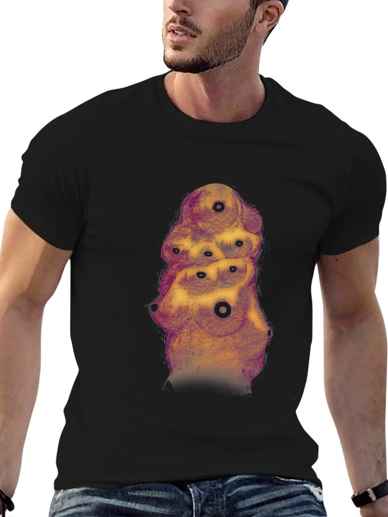 Abstract Eye Tower Graphic Black T-Shirt