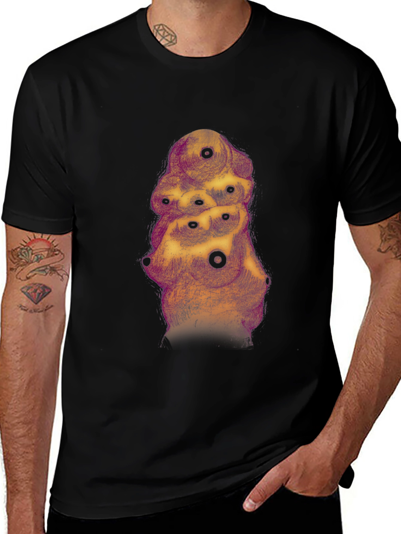 Abstract Eye Tower Graphic Black T-Shirt