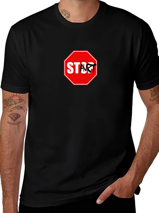 Start Graphic Tee - Black Cotton Crew Neck Casual Style