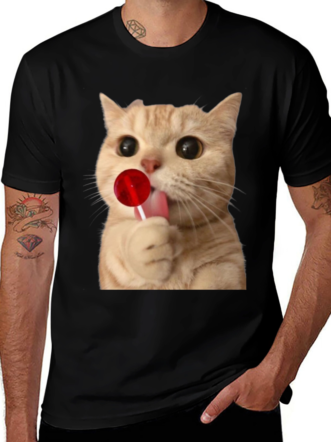 Cat Licking Lollipop Graphic T-Shirt - Unisex