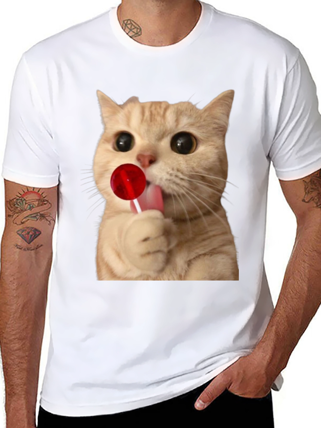 Cat Licking Lollipop Graphic T-Shirt - Unisex