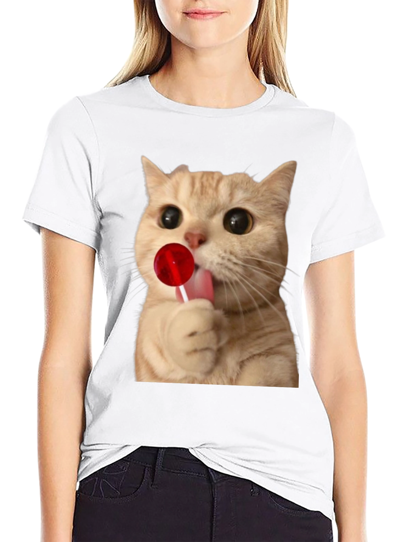 Cat Licking Lollipop Graphic T-Shirt - Unisex