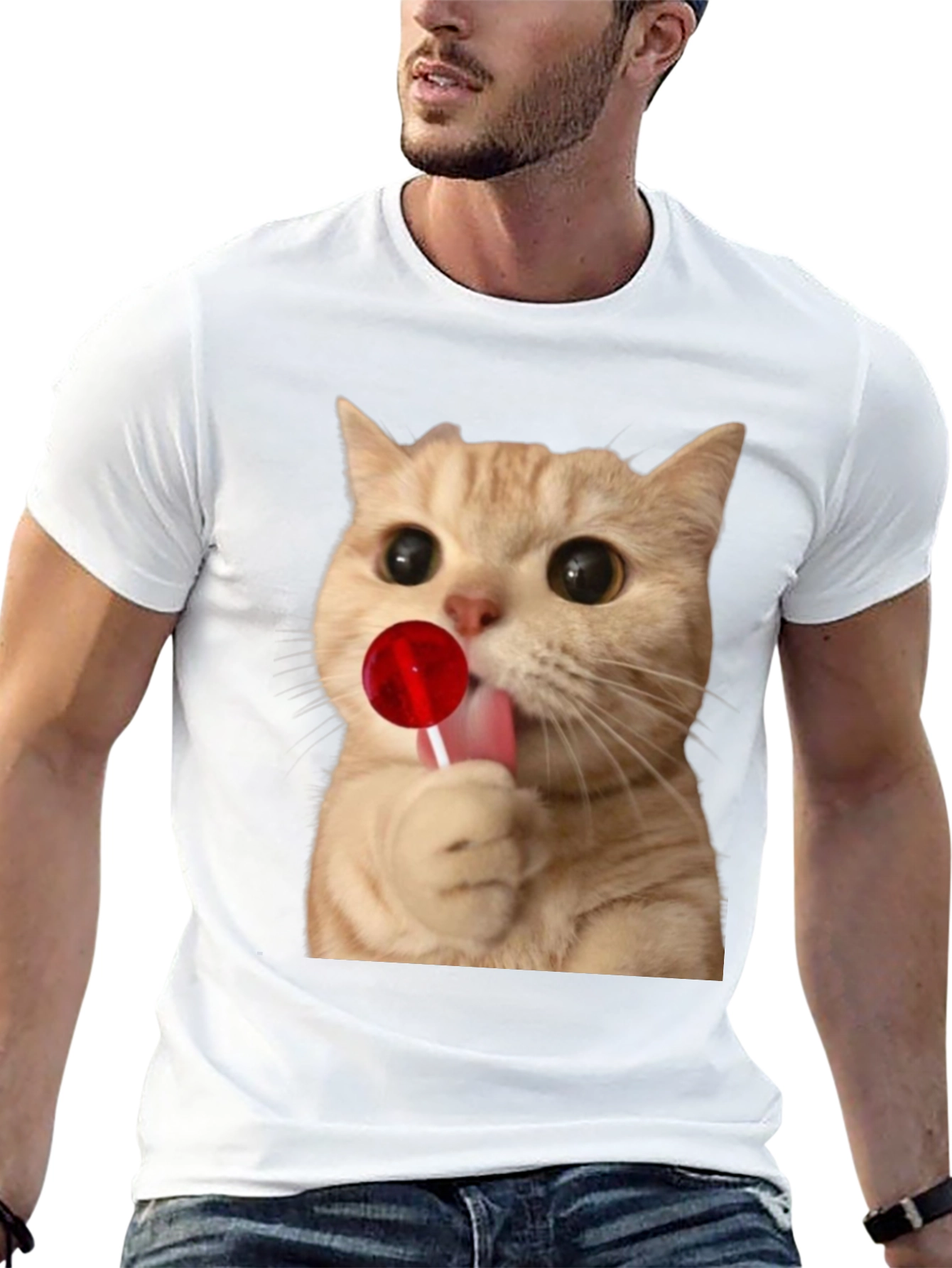 Cat Licking Lollipop Graphic T-Shirt - Unisex
