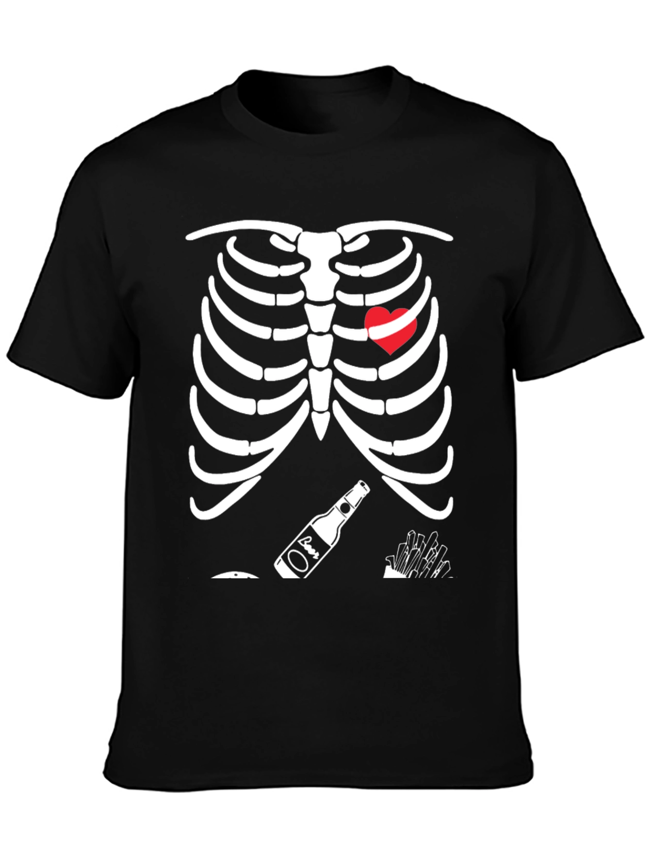 Funny Skeleton Beer Heart Graphic T-Shirt
