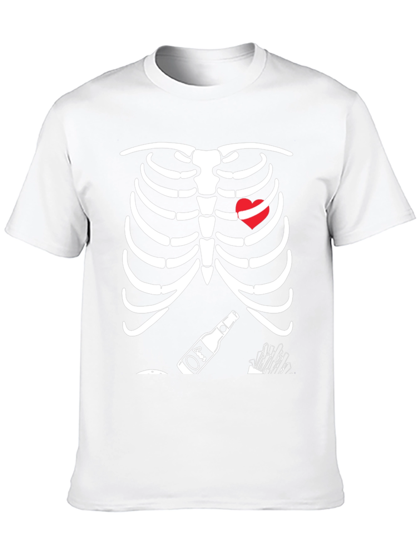 Funny Skeleton Beer Heart Graphic T-Shirt