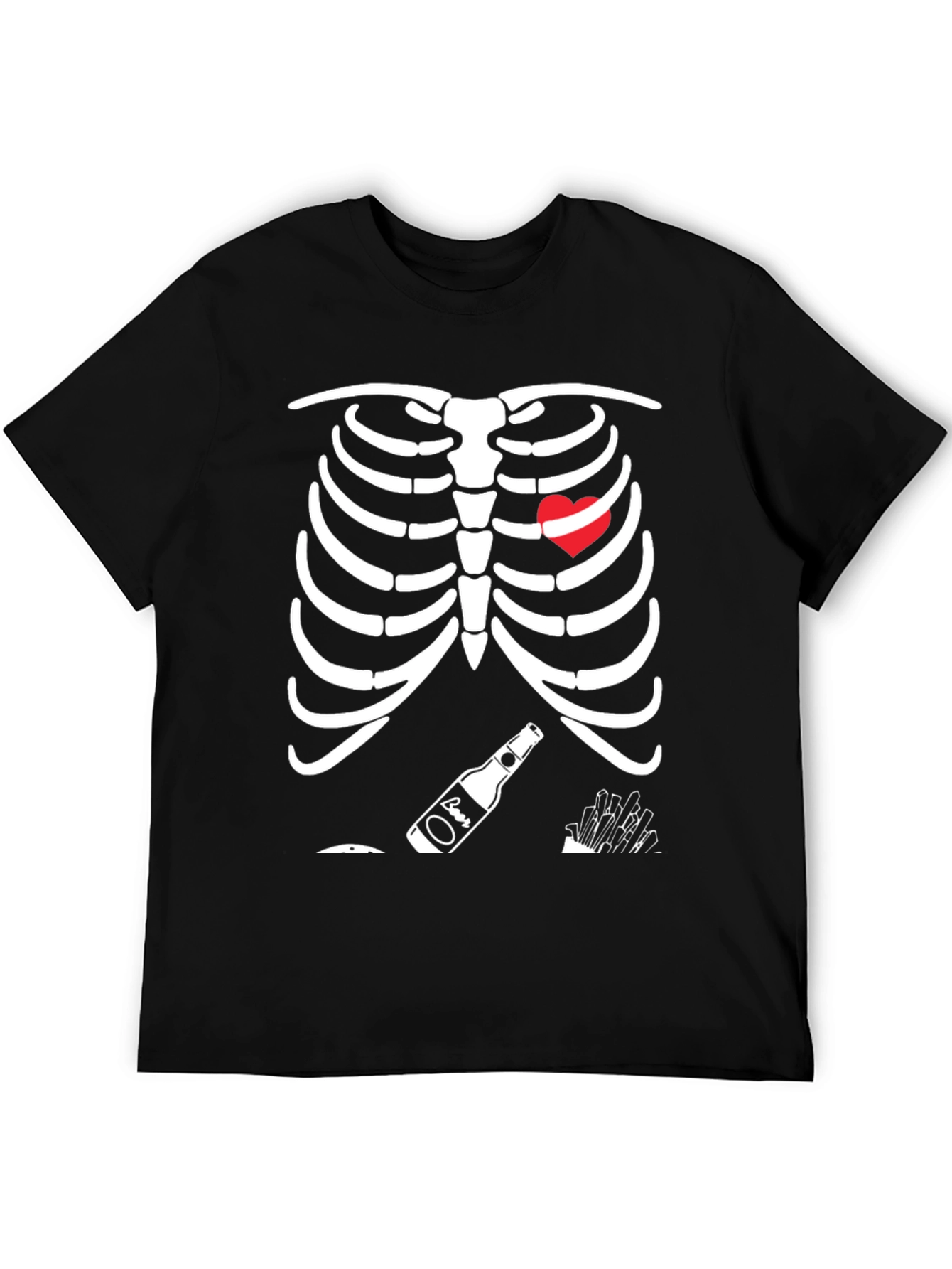 Funny Skeleton Beer Heart Graphic T-Shirt