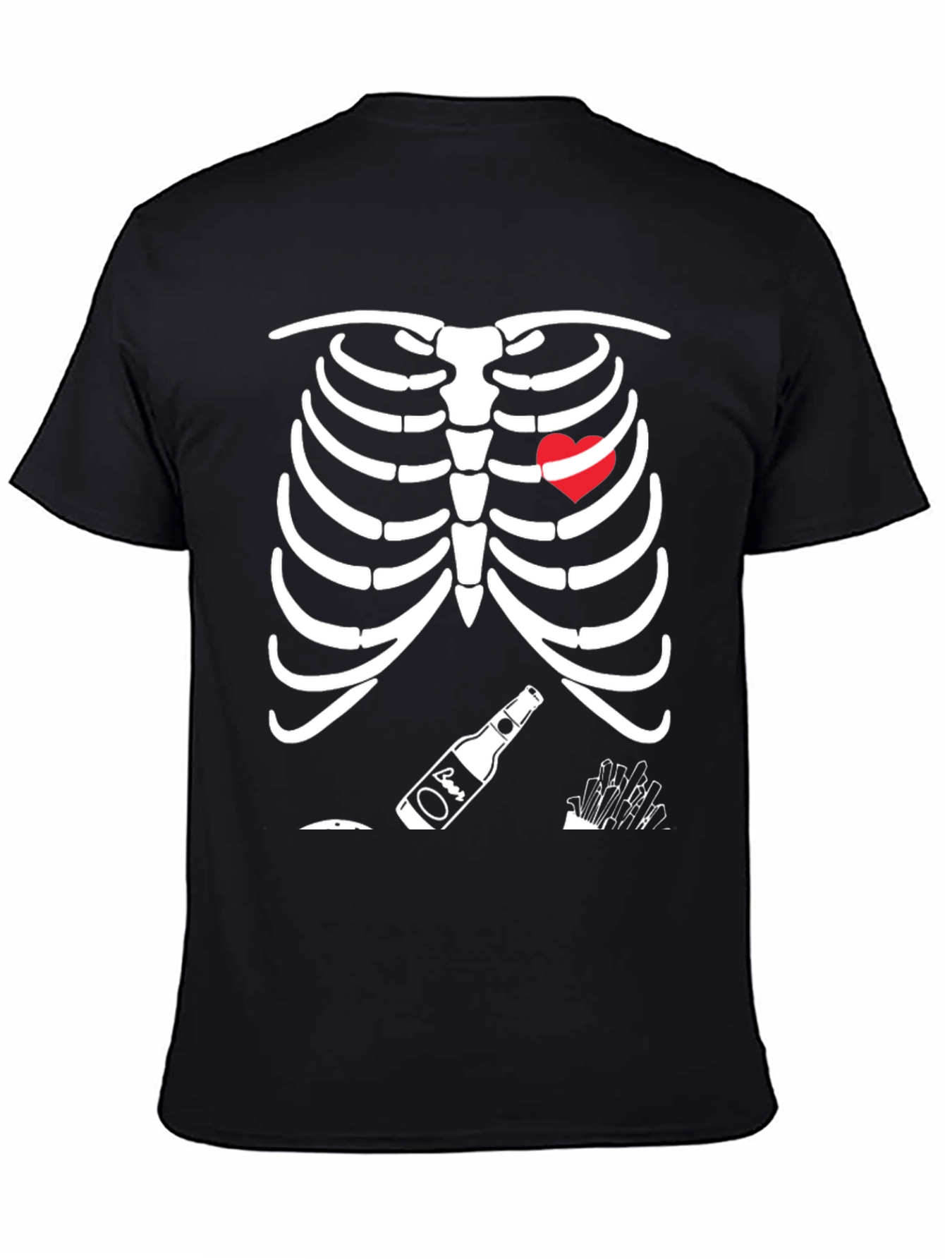 Funny Skeleton Beer Heart Graphic T-Shirt