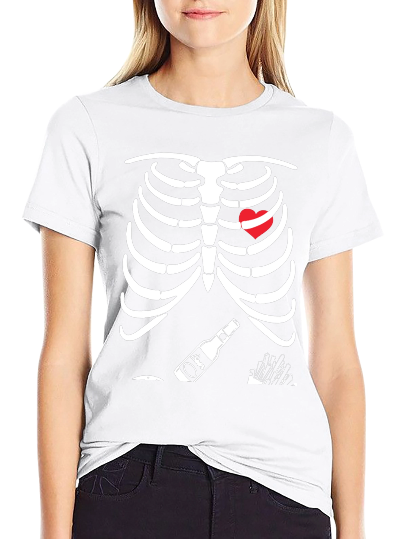 Funny Skeleton Beer Heart Graphic T-Shirt