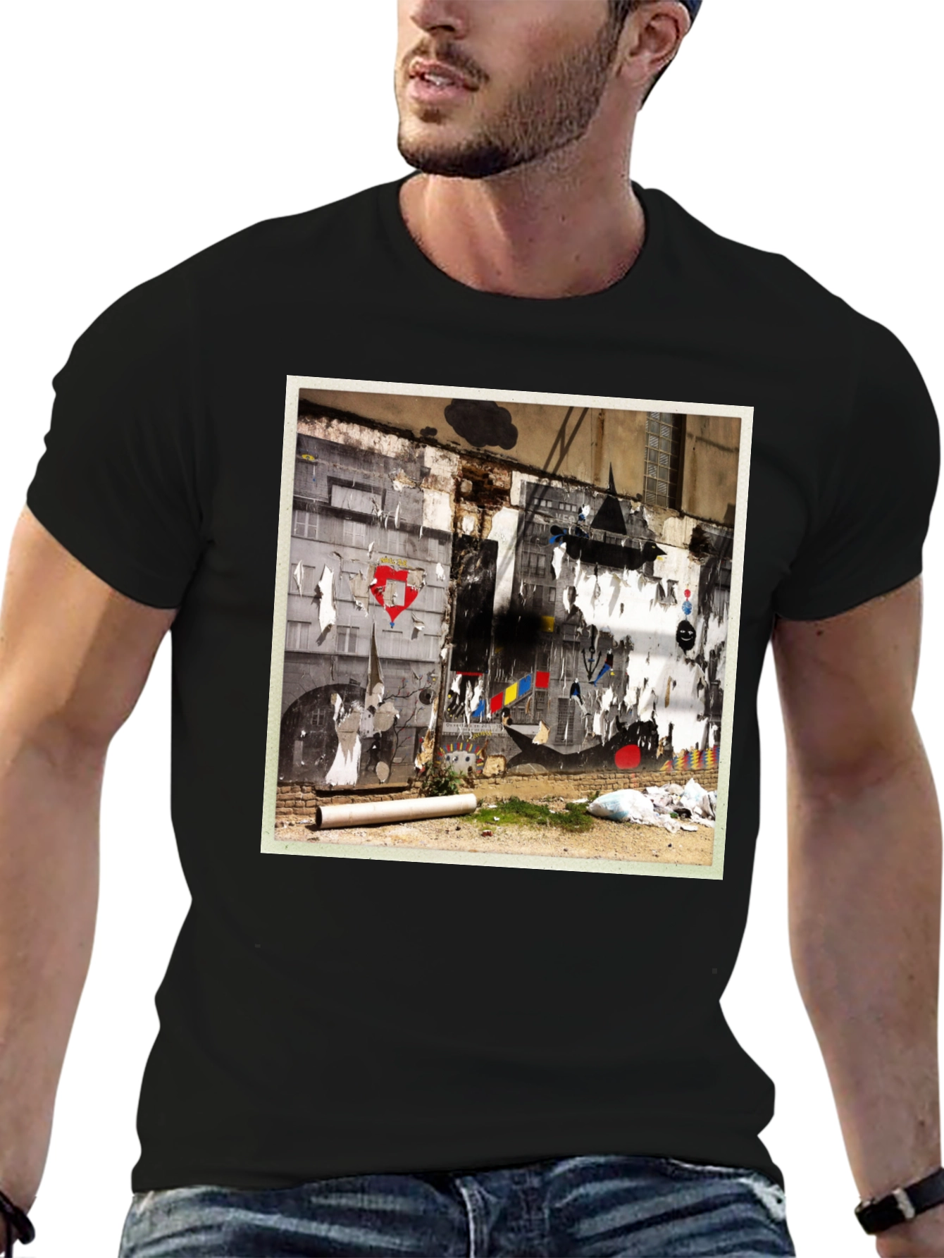 Urban Art Graphic Tee - Stylish Black Cotton T-Shirt