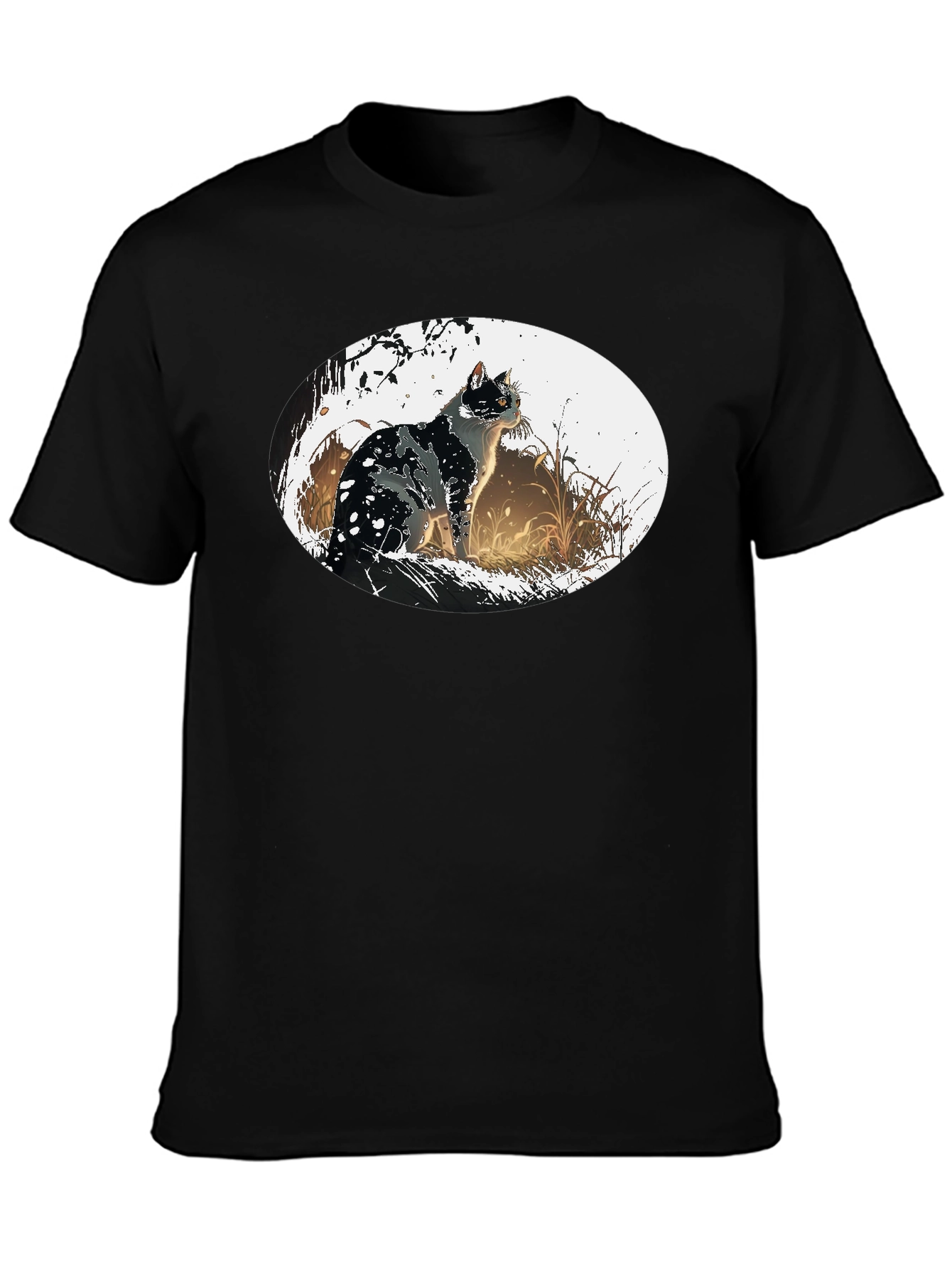 Black Cat Graphic Tee - Artistic Design