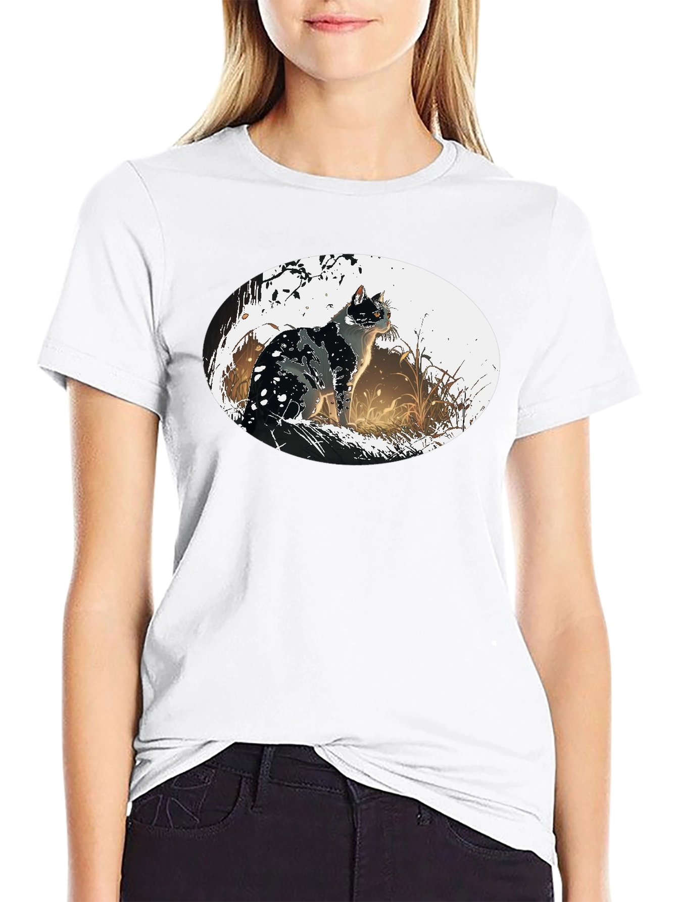 Black Cat Graphic Tee - Artistic Design
