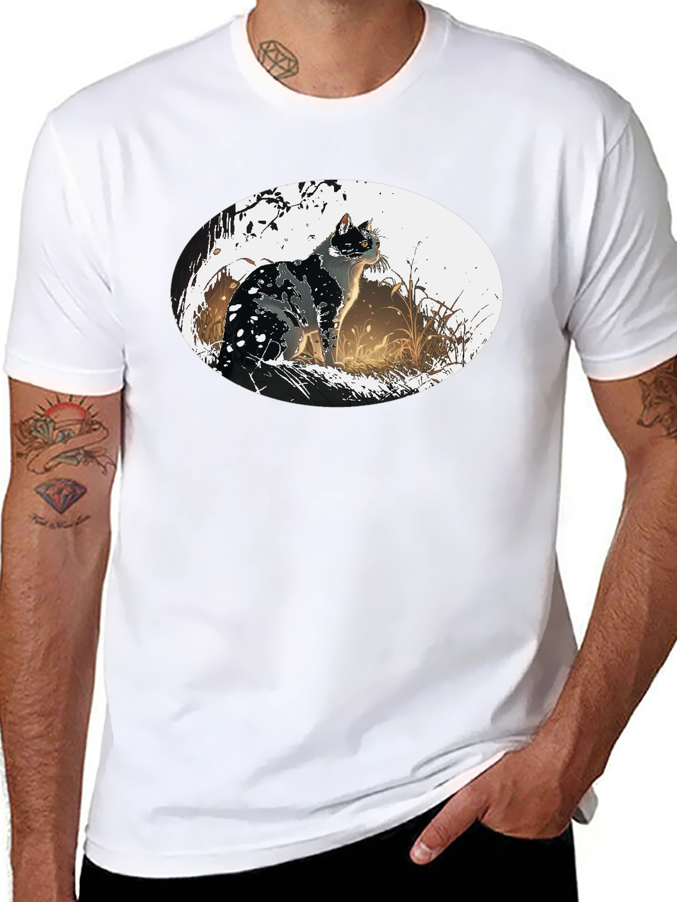 Black Cat Graphic Tee - Artistic Design