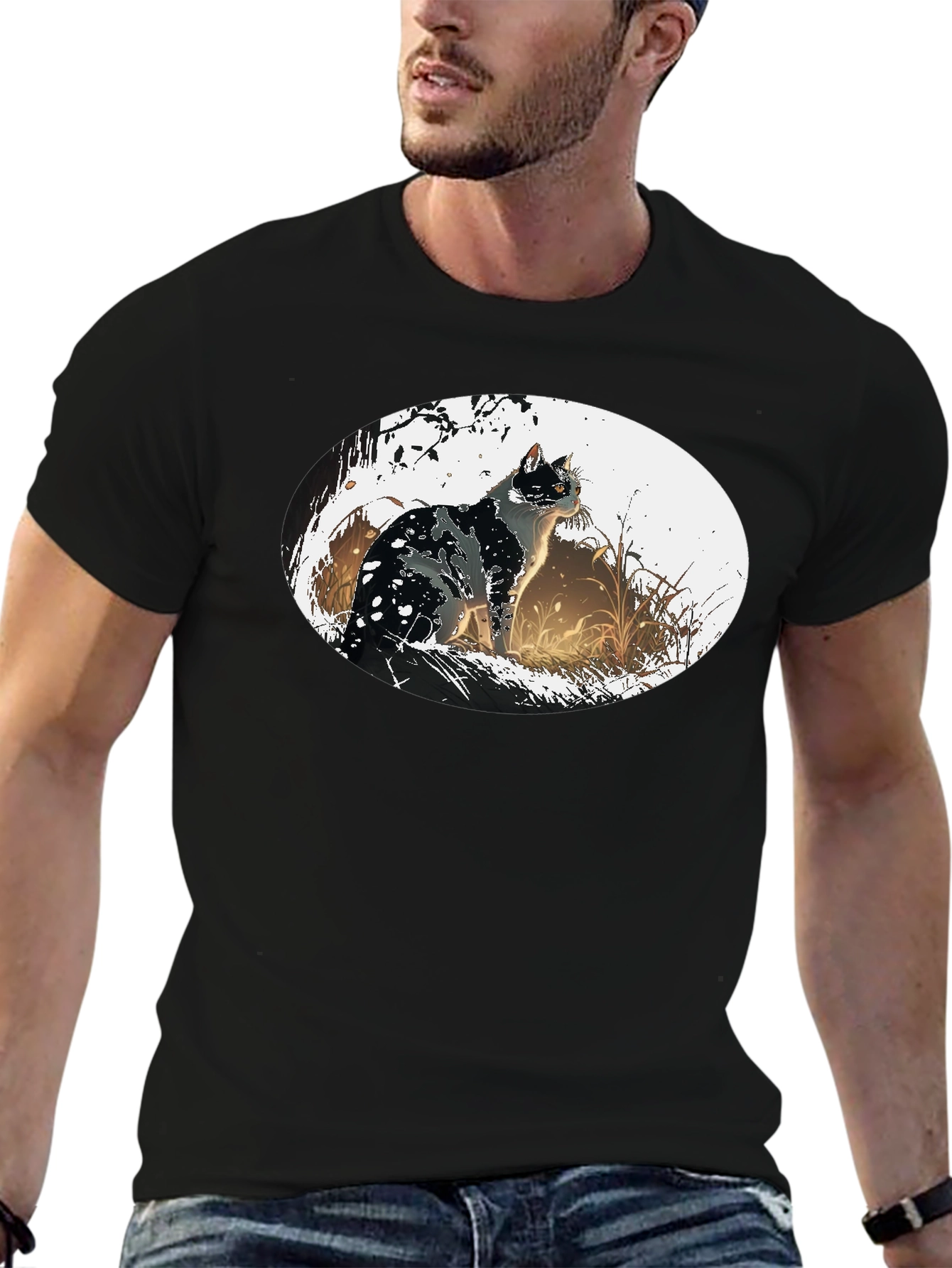 Black Cat Graphic Tee - Artistic Design
