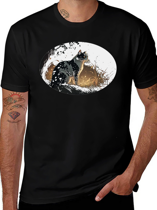 Black Cat Graphic Tee - Artistic Design