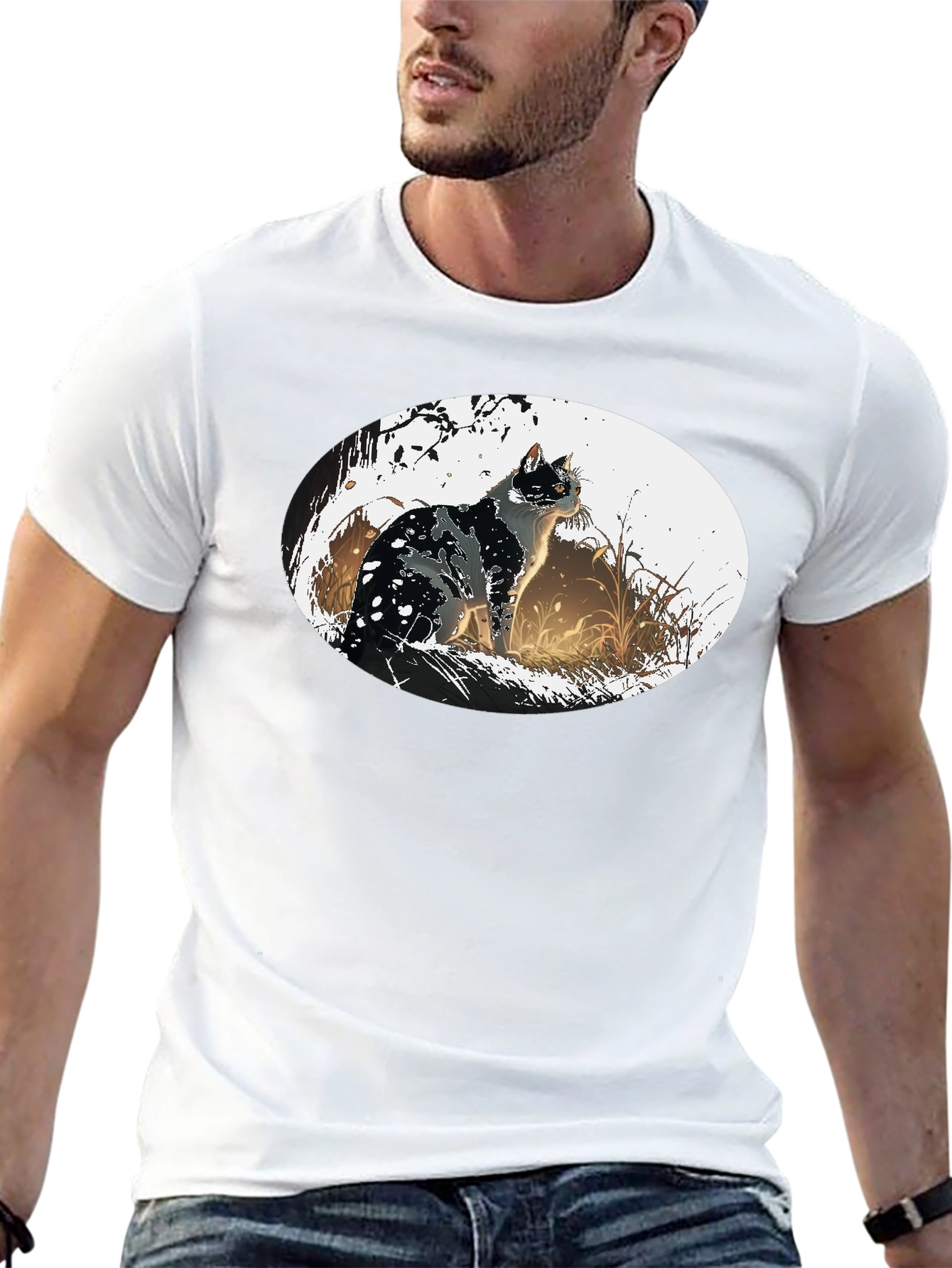 Black Cat Graphic Tee - Artistic Design