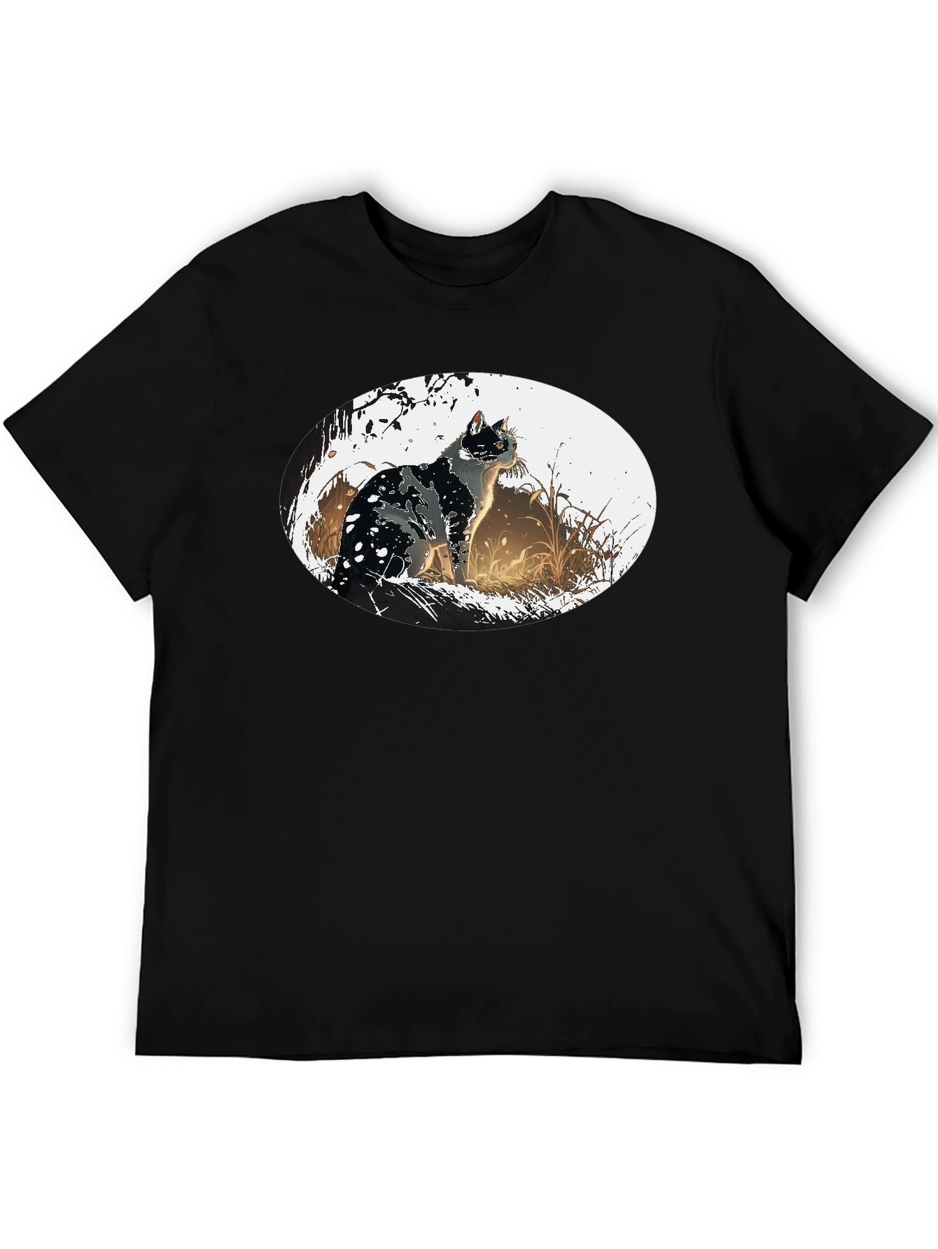Black Cat Graphic Tee - Artistic Design