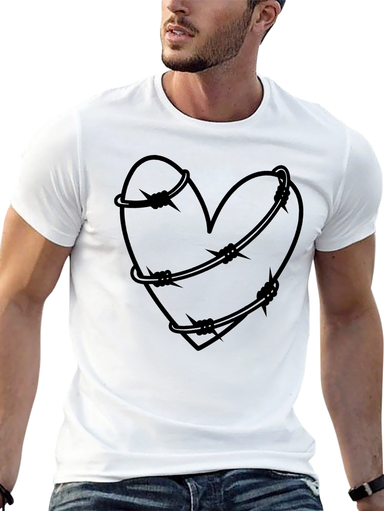 Barbed Wire Heart Graphic Tee - Edgy Style
