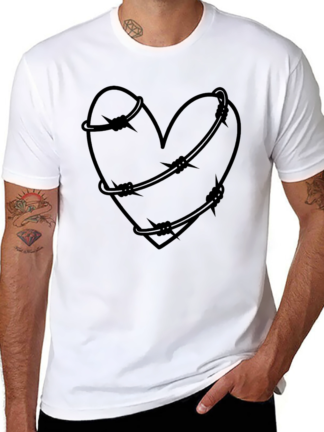 Barbed Wire Heart Graphic Tee - Edgy Style