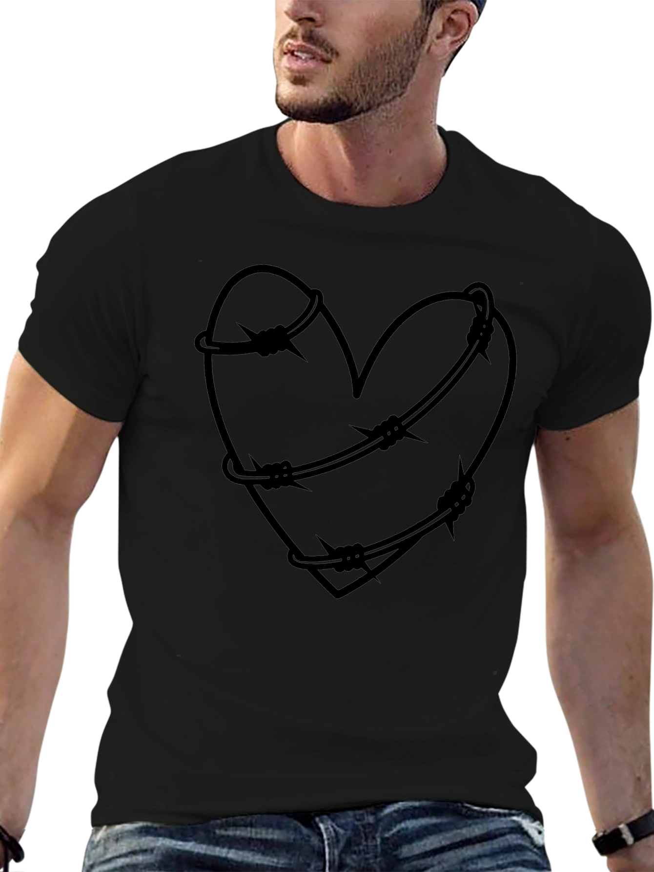 Barbed Wire Heart Graphic Tee - Edgy Style