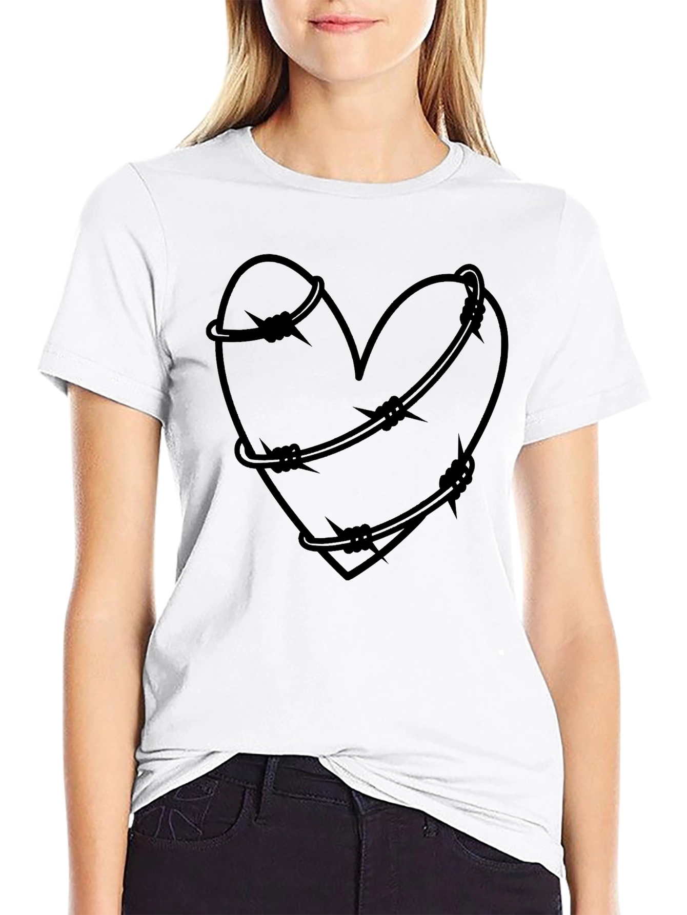 Barbed Wire Heart Graphic Tee - Edgy Style