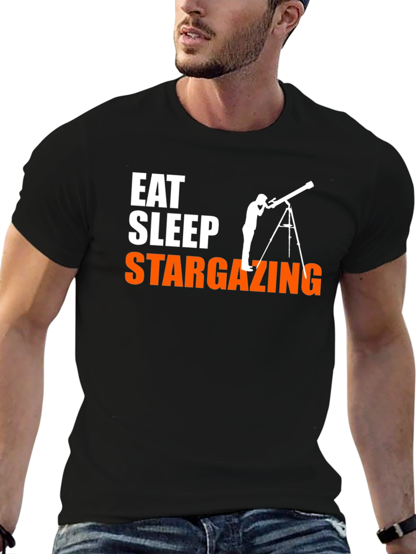 Eat Sleep Stargazing Black Graphic Tee
