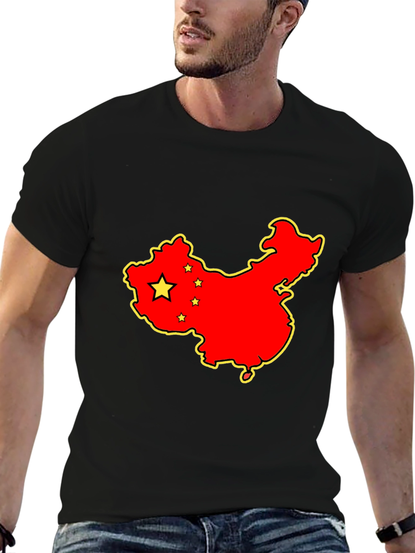 China Map Graphic Tee - Black Cotton T-Shirt