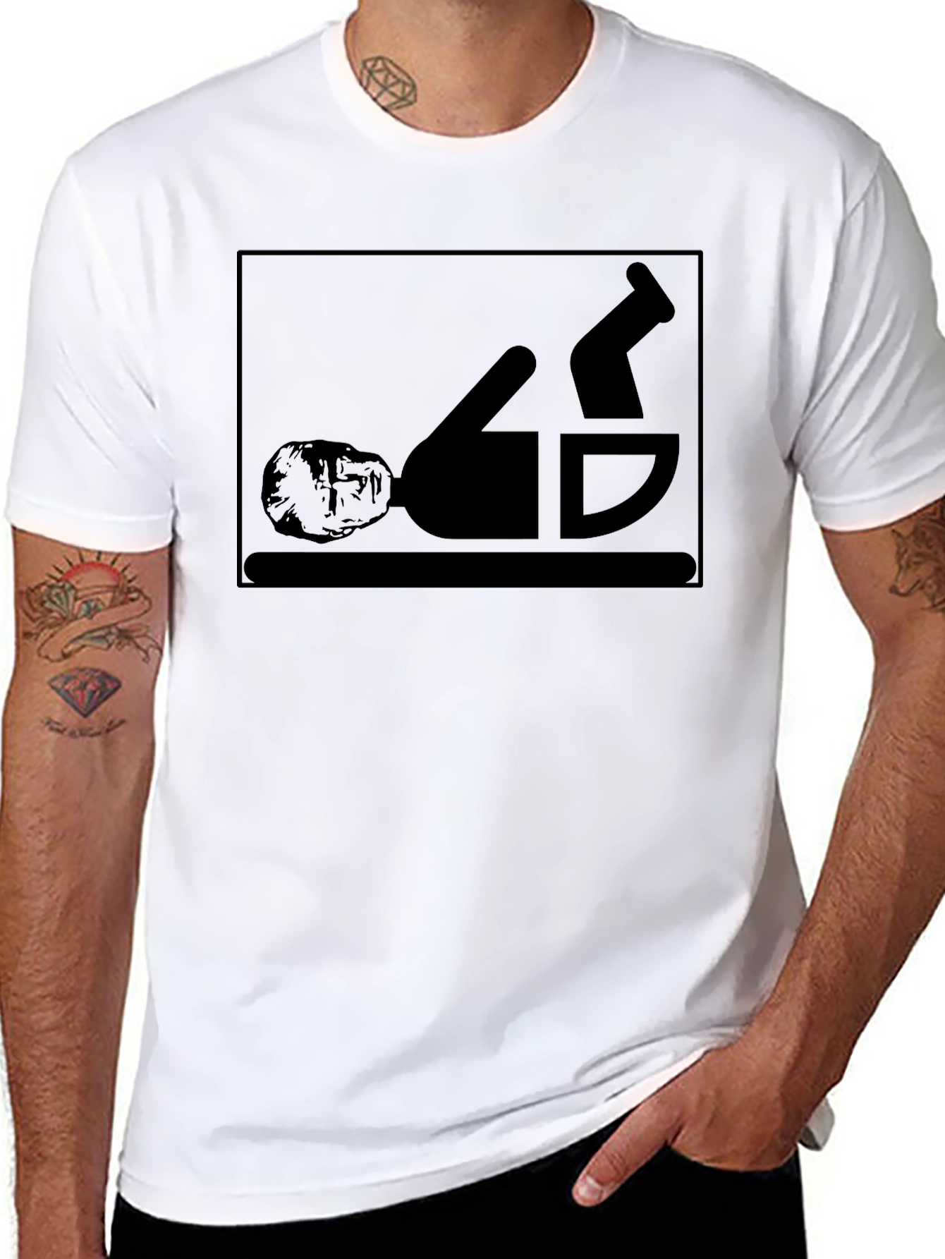 Funny Upside Down Man in Cup Graphic T-Shirt