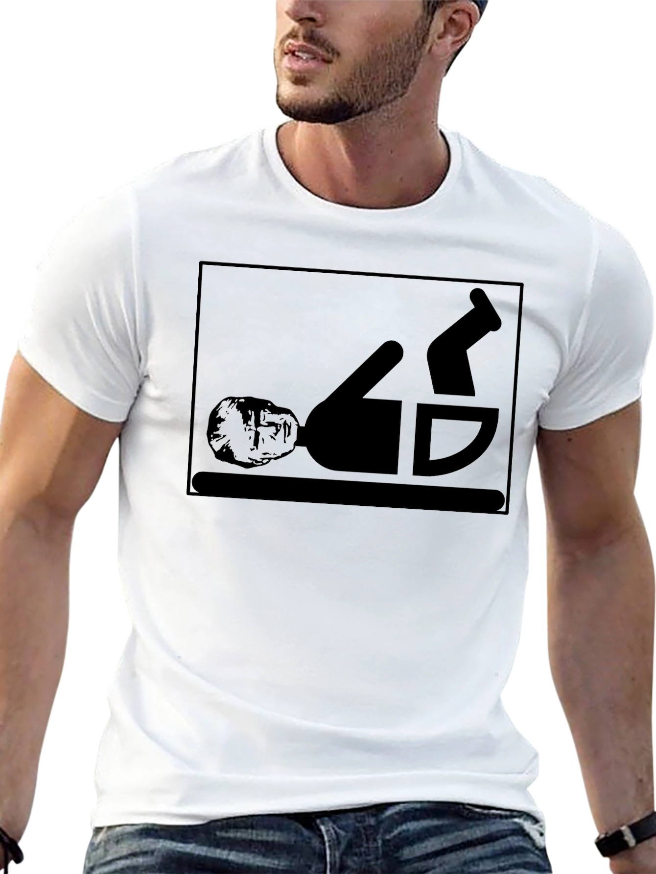 Funny Upside Down Man in Cup Graphic T-Shirt