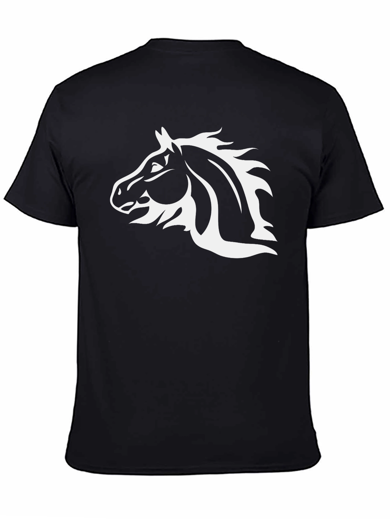 Black T-Shirt with White Horse Head Graphic