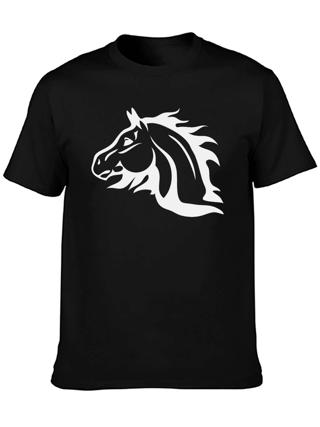 Black T-Shirt with White Horse Head Graphic