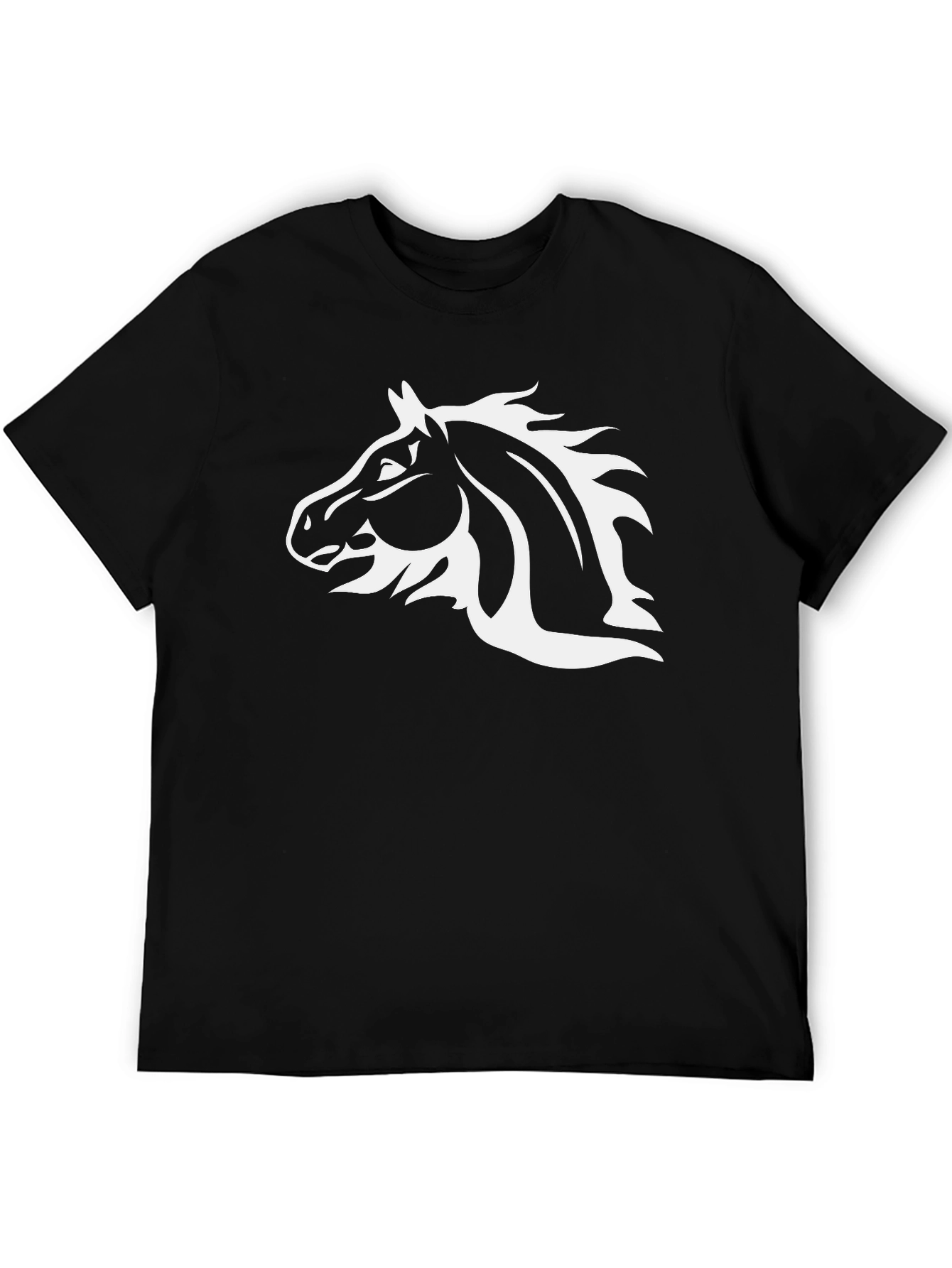 Black T-Shirt with White Horse Head Graphic