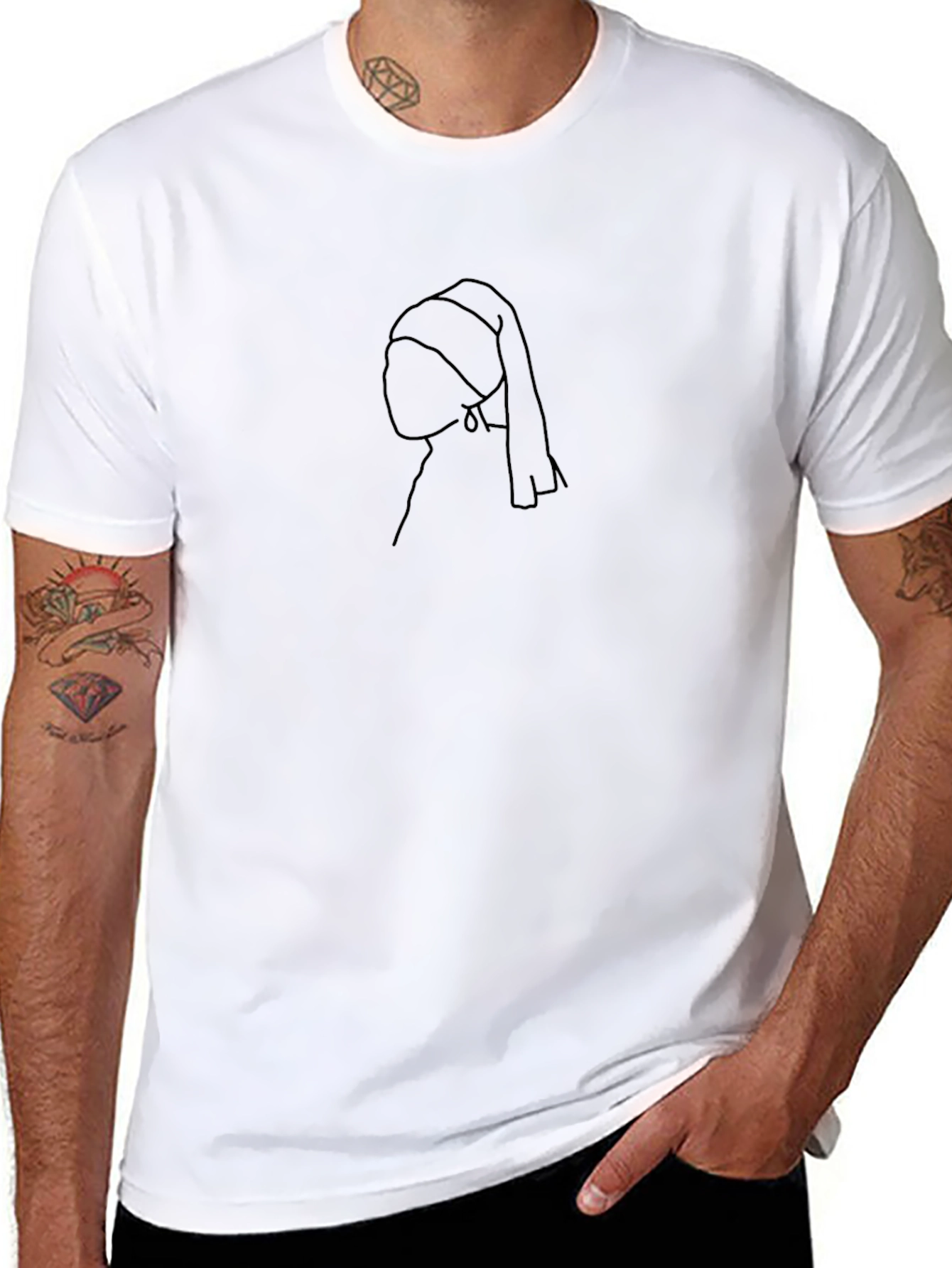 Minimalist Pearl Earring Black T-Shirt