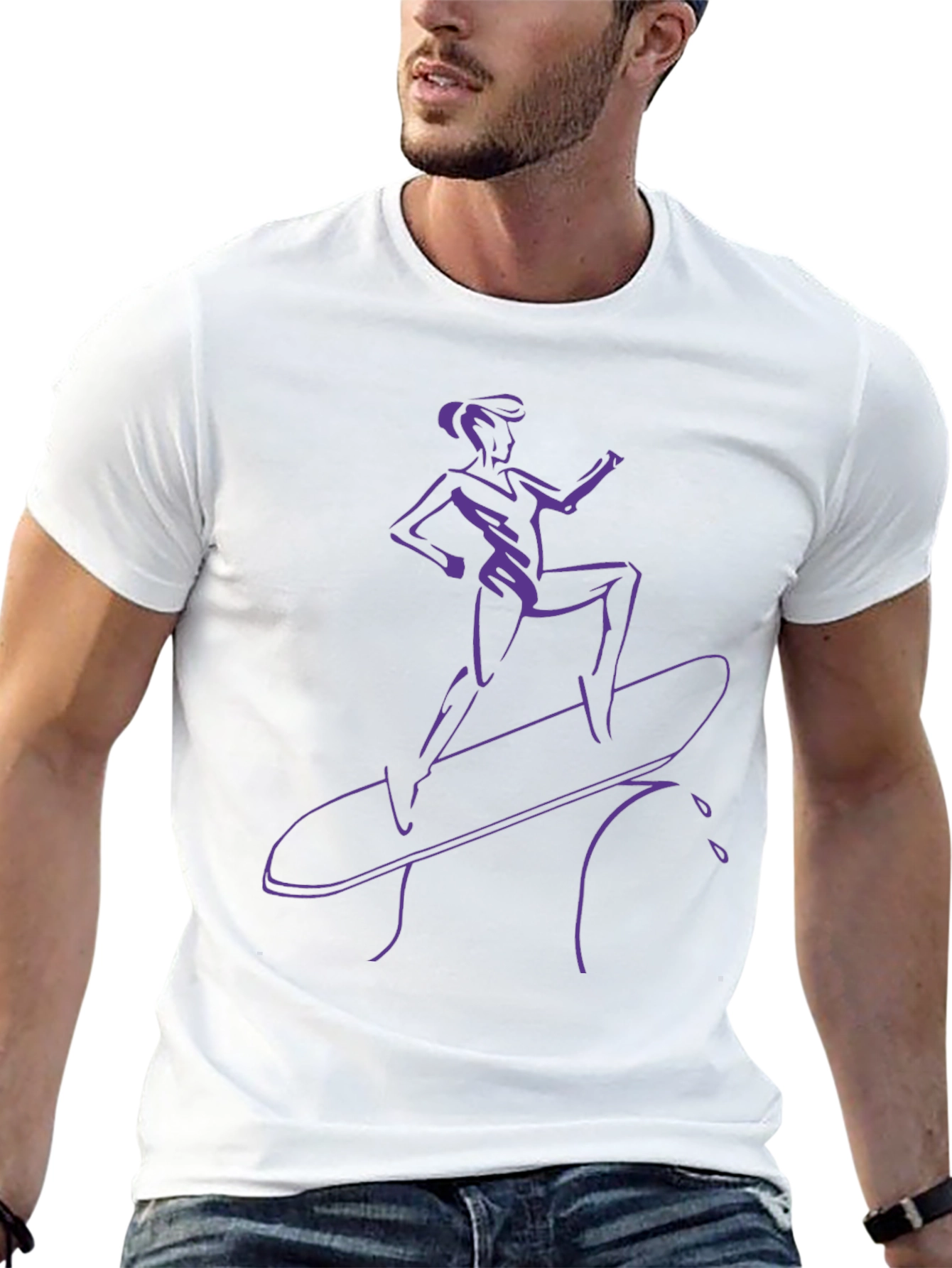 Surfer Girl Tee - Black T-Shirt with Purple Graphic