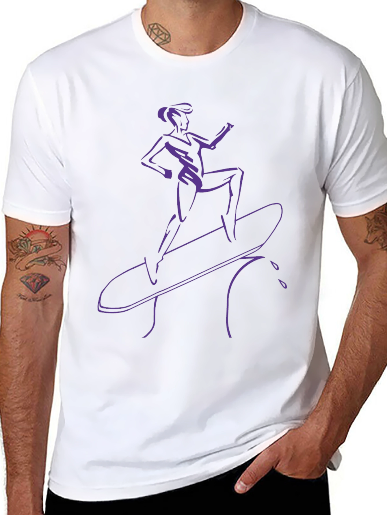 Surfer Girl Tee - Black T-Shirt with Purple Graphic