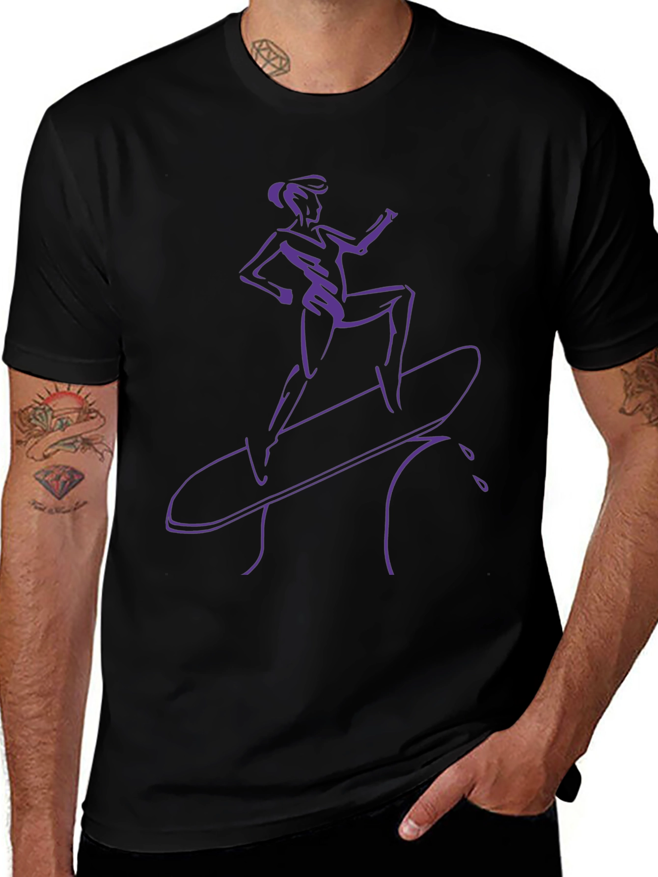 Surfer Girl Tee - Black T-Shirt with Purple Graphic