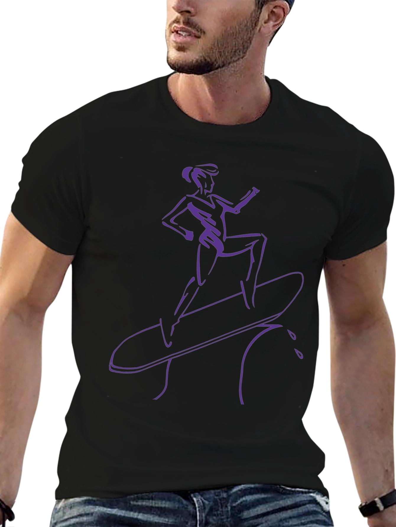 Surfer Girl Tee - Black T-Shirt with Purple Graphic
