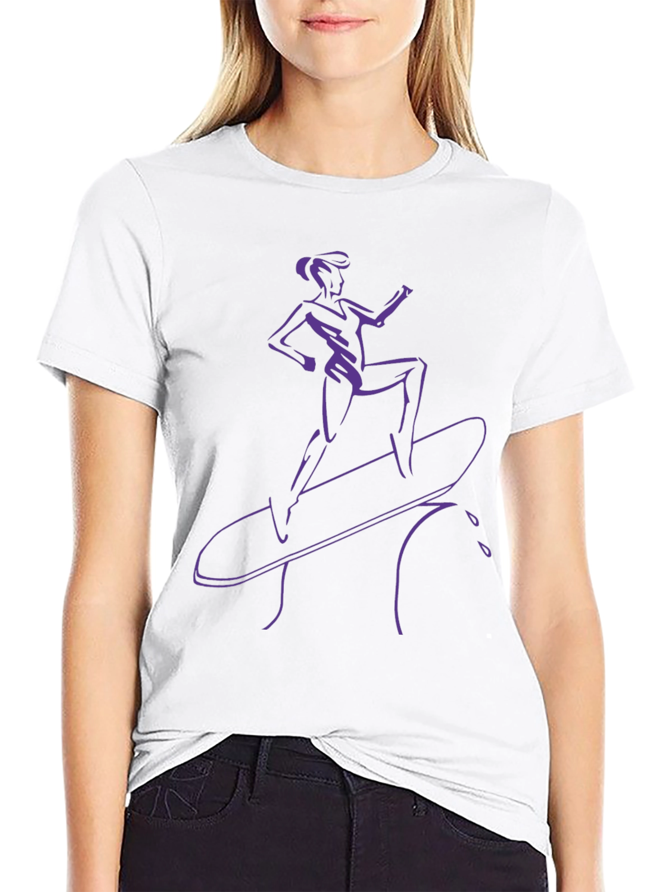 Surfer Girl Tee - Black T-Shirt with Purple Graphic