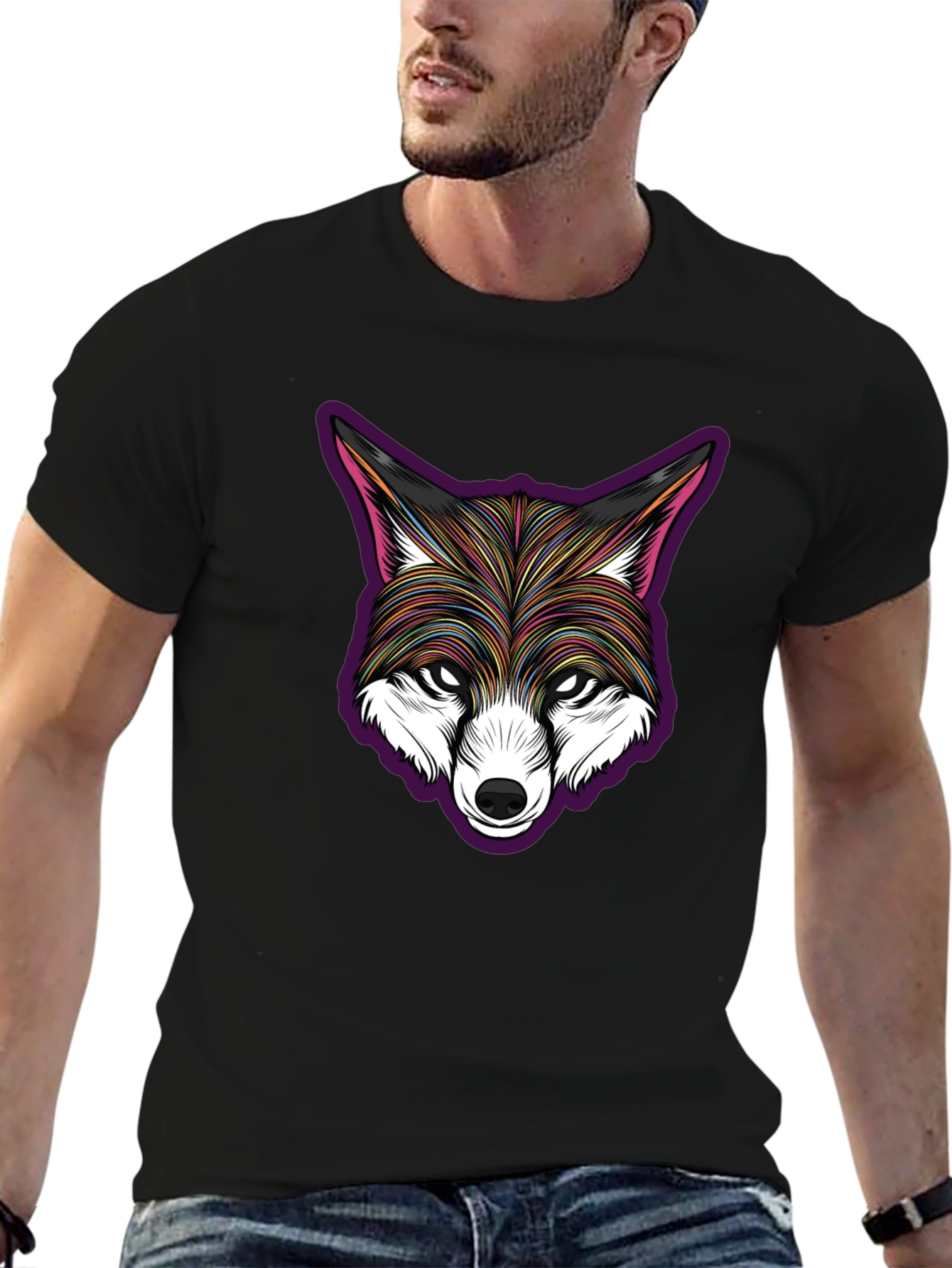 Stylish Fox Head Graphic Black T-Shirt