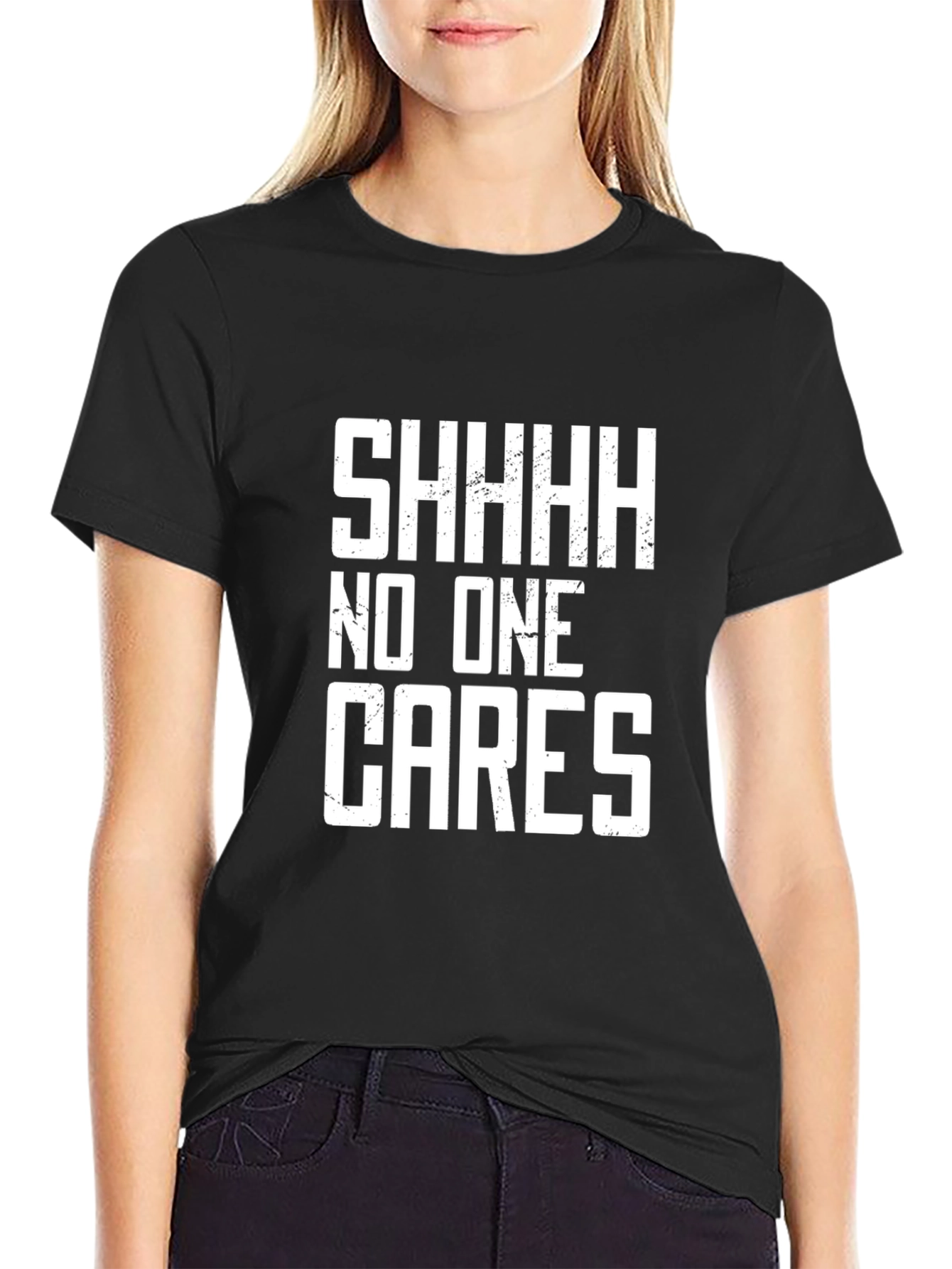 SHHH No One Cares Graphic Tee - Black