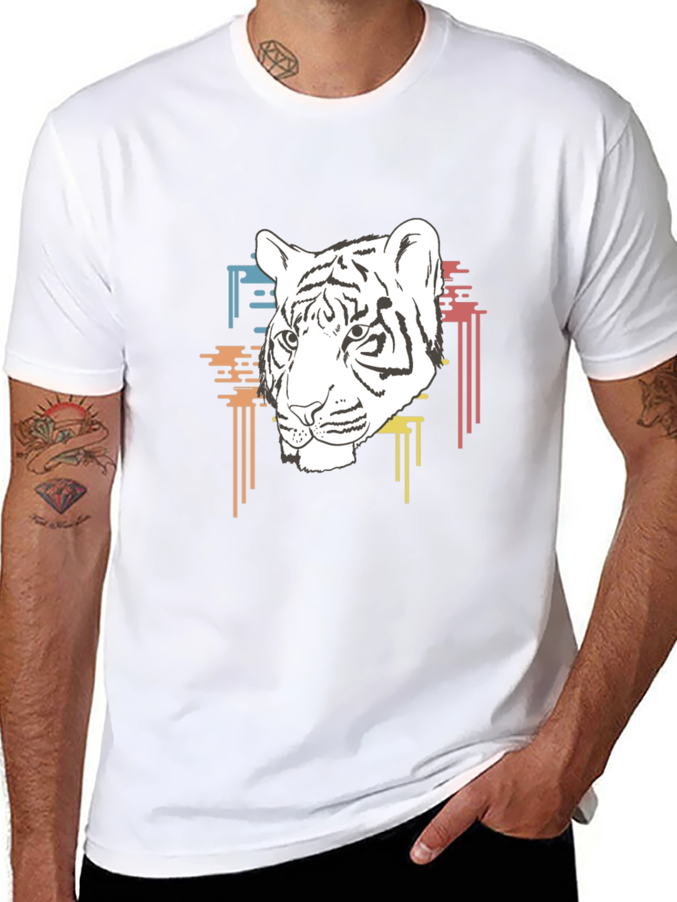 Cool Black T-Shirt with White Tiger Graphic